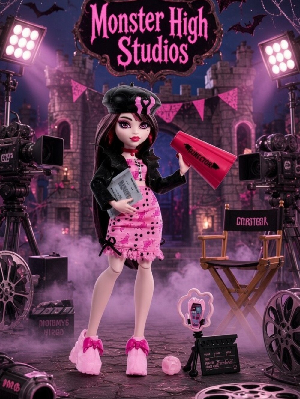 🍿●Monster High Doll with Pink and Black Outfit Fearbook